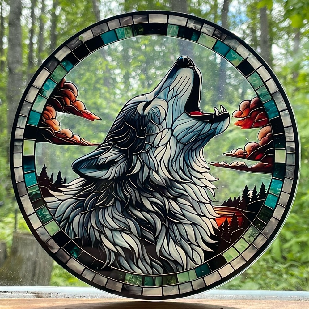 Suncatcher Acrylic Wolf Howling Cottage Wildlife Home Cabin Decor
